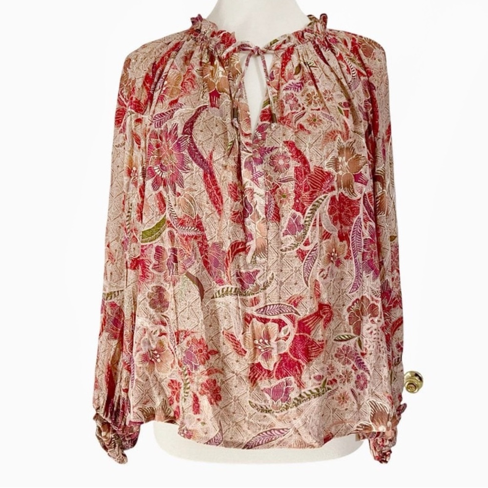 Vici Metallic Threading Flowy Boho Top Floral‎ Pink Red Women's Size M